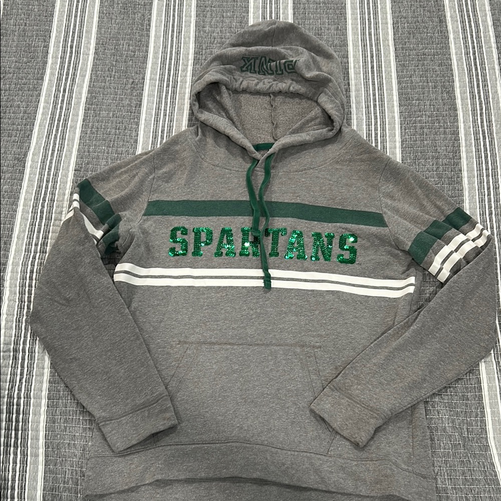 Pink Gray and Green Spartans Hoodie msu
